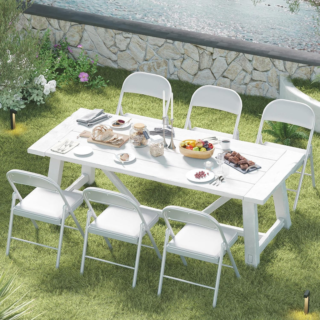 1 Pack Folding Chairs with Cushion Padded - Metal Chairs w/Comfortable Seats and Durable Steel Frame Foldable Chair for Indoor Outdoor Wedding, Party, Backyard & Office Events (White, 1 Pack)