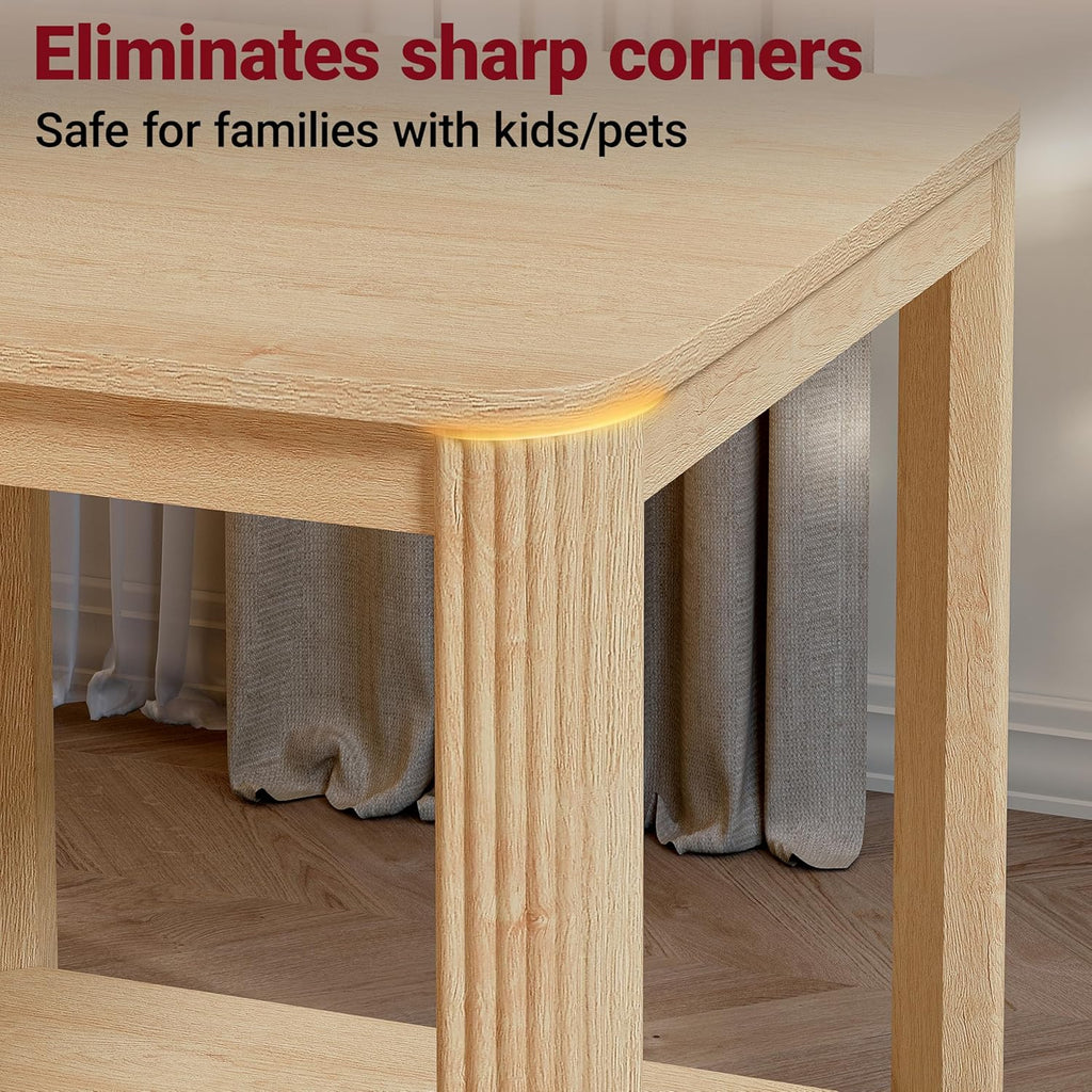 Rounded Corner End Tables Set of 2 – 22.1'' Square Nightstand with Vertical Wave Grain Legs, 2-Tier Boho Side Table for Living Room, Bedroom & Home Office (Oak)