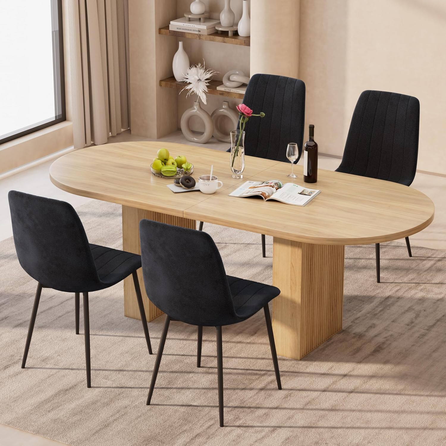 Dining Chairs Set of 4, Modern Kitchen Dining Room Chairs, Ergonomic Velvet Dining Chairs Upholstered Cushion Seat and Sturdy Metal Legs (Black)