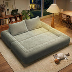 75'' Folding Convertible Sofa Bed with Large Pillow, 4-in-1 Foldable Pull Out Futon Sofa Bed, Chenille Boneless Mattress Couch, No Assembly Floor Sleeper Sofa Bed for Living Room/Bedroom, Light Brown