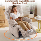 Korser Rocking Recliner Chair, Nursery Rocker Chair for Adults, Small Recliners for Small Spaces, Swivel Rocker Recliner with Cushion, Upholstered Rocking Chairs for Living Room, RV, Chenille