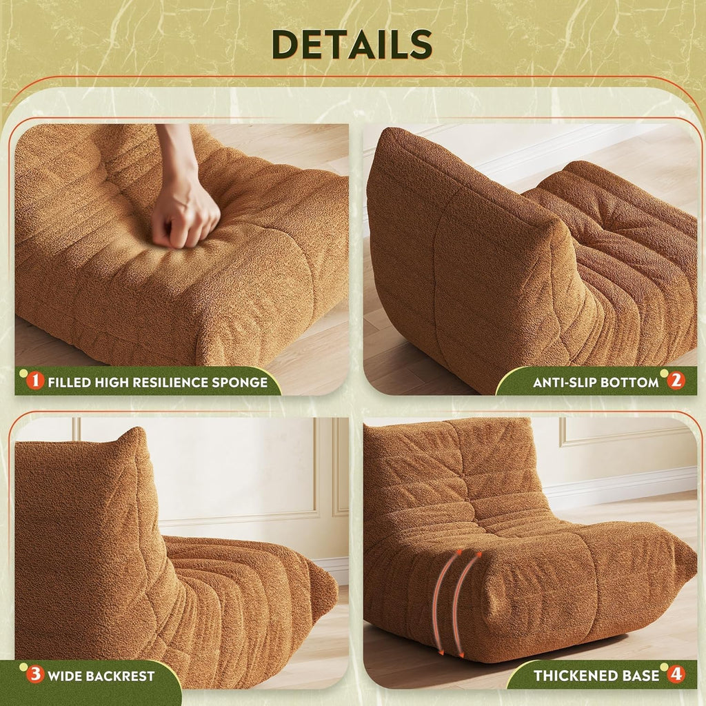 WLIVE Bean Bag Chair for Adults, Teddy Fleece Togo Chair, Giant, Memory Foam, for Living Room and Bedroom, Single, Brown
