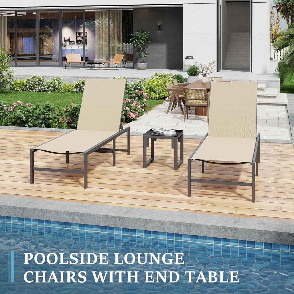 UDPATIO Chaise Lounge Chair Patio Pool Lounge Chair Outdoor with 5 Position Adjustable Backrest Poolside Sunloungers Lay Flat Sunbathing Chaise with Backrest for Patio, Beach, Yard, Pool(Brown)