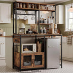 Garvee Microwave Stand with Fridge Stand, Industrial Kitchen Shelf with Power Outlet, Freestanding Kitchen Storage for Pantry Living Room, 47.2 x 19.7 x 68.1 Inches, Rustic Brown
