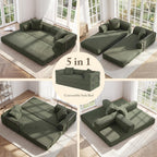 Cloud Boneless Couch Futon Sofa Bed, 5-in-1 Convertible Sofa Bed Pull Out Couch Sleeper Sofa Compressed Loveseat, 70" High-Density Sponge & Corduroy Fabric Futon Daybed for Living Room Bedroom(Green)