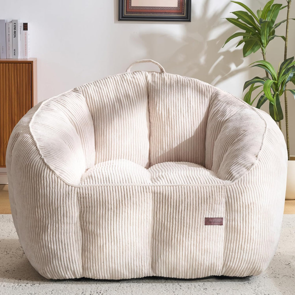 Royal Windsor Giant Bean Bag Chairs for Adults, 47 Inch Oversized Bean Bag Couch with Armrests, Lazy Floor Lounge Sofa Comfy Reading Chair for Living Room, Bedroom & Dorm, Beige