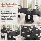 43''–59'' Extendable Dining Table, Round Kitchen Dining Room Dinner Table with for 4 6 8 People, Space Saving Modern Oval Expandale Furniture with Storage and Pedestal for Kitchen Living Room (Black)