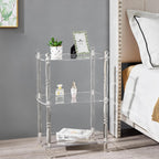 3 Tier Clear Acrylic Table, Accent Furniture for Living Room, Bedroom Clear Nightstand Side End Tables 12" D x 19" W x 28" H