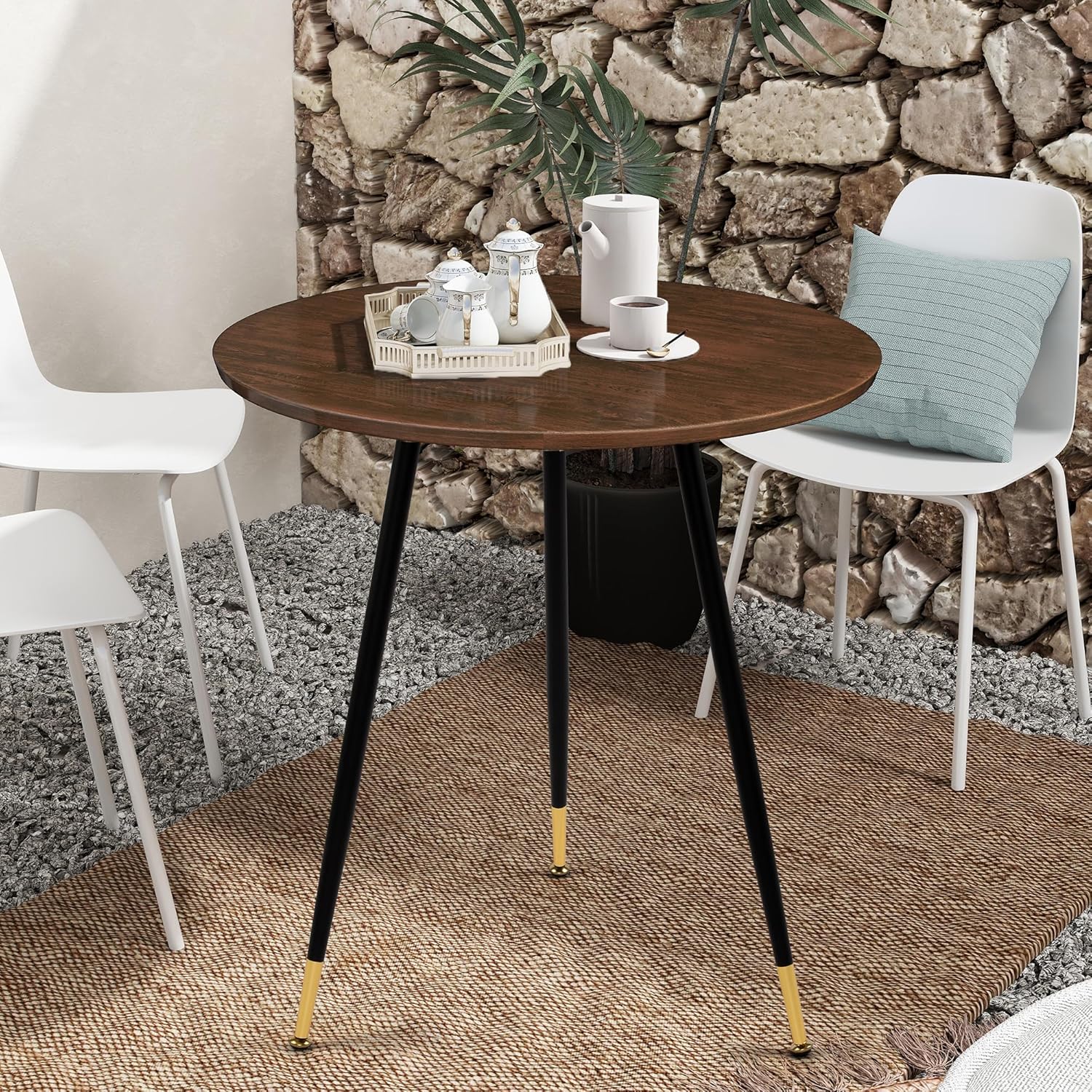 Round Dining Table, 23.6" Kitchen Dining Table with Thickened Tabletop and Metal Pedestal,Mid Century Modern Bistro Table for Dining Room,Small Places, Living Room,Cafe (Brown)
