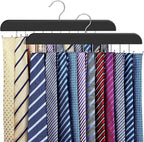 2 Pack Tie Rack Space Saving Hanger, Wooden Tie Hanger for Men with 40 Hooks for Closet Organizers and Storage, Large Capacity Necktie Organizer for Ties, Belts, Tank Top Closet Organization