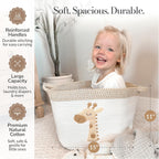 Giraffe Storage Basket for Nursery – Large 15”x11” Cotton Rope Bin with Soft Felt Animal Patch – Toy Organizer, Baby Laundry Hamper, Diaper & Towel Holder – Foldable, Washable & Baby-Safe