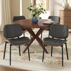 Dining Chairs Set 2 Solid Wood Backrest Modern Metal Chairs Upholstered Pu Leather Dining Chairs with Adjustable Foot Pad for Kitchen Dining Room Deep Grey