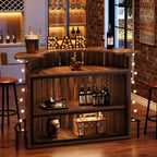 Tribesigns 4-Tier Bar Table, 47.24" Mini Home Bar Table with Footrest, Arc-Shaped Modern Bar Cabinet for Home, Living Room, Rustic Brown