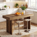 Tribesigns 55" Kitchen Island, Farmhouse Wooden Stationary Island Table with Large Worktop & Leg Room, Coffee Bar Table for Meal Prep, Dining, Entertaining, Natural Brown