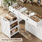 HOSTACK Multifunctional Storage Cabinet - 59" Buffet Cabinet with Charging Station, Large Kitchen Buffet Sideboard with Rolling Cart, Farmhouse Coffee Bar Cabinet with Drawers for Kitchen, White