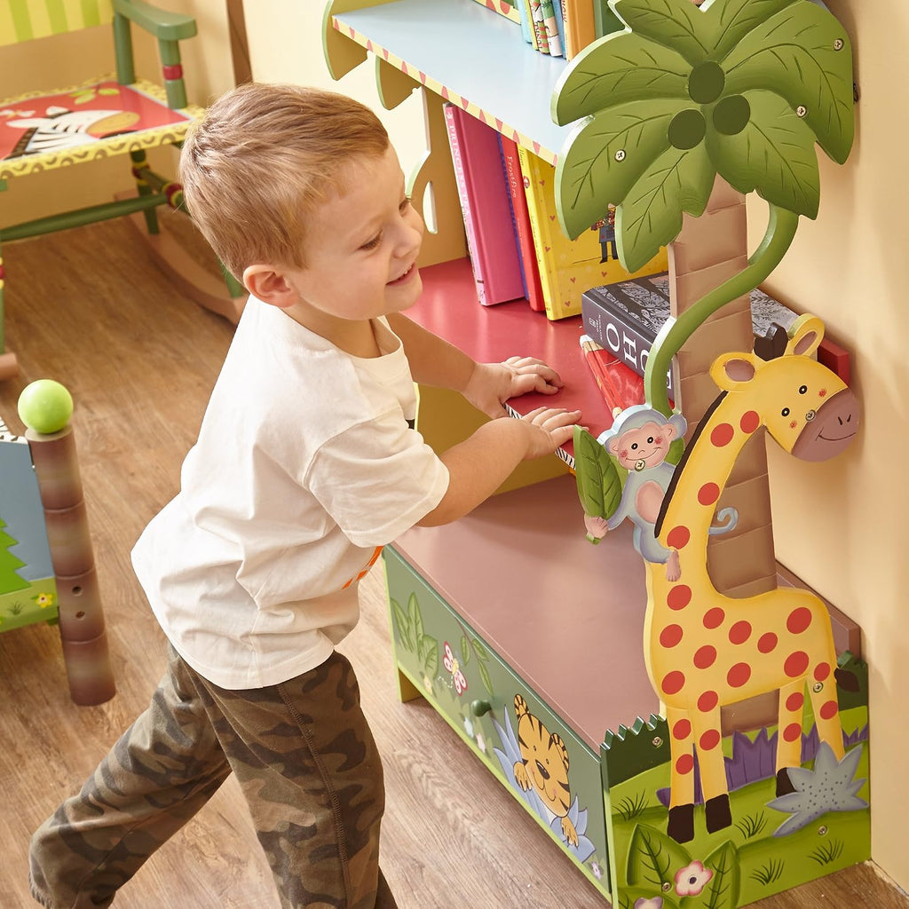 Fantasy Fields Sunny Safari Kids Wooden Bookshelf with Storage Drawers, Multicolor