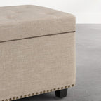 SIMPLIHOME Hamilton Storage Ottoman - 48 in Wide Upholstered Linen Look Fabric Rectangle Storage Ottoman Bench in Natural Beige, Traditional Tufted Ottoman for Living Room or Entryway with Lift-Up Lid