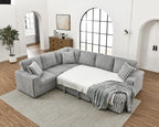 122" Oversized Sectional Sleeper Sofa with PullOut Bed - Gifts for Men Women,U Shape Sectional Couch with Storage Chaise Lounge for Apartment,6 Seat Corduroy Sofa with USB Port-Gray