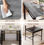 IRONCK Dining Table Set for 4, Wood Kitchen Table with Upholstered Chairs for Kitchen Room and Small Spaces, Grey