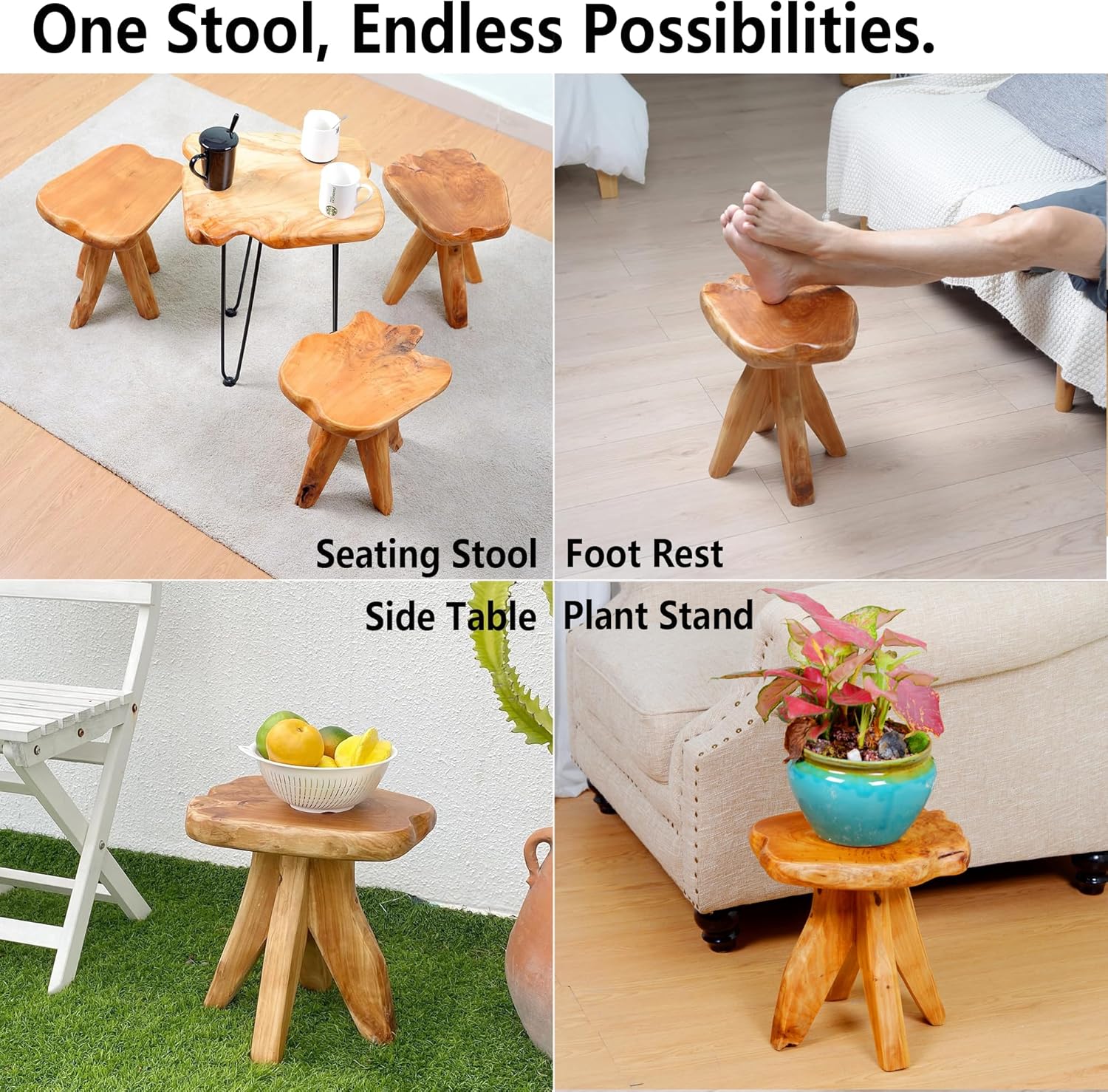 Brefhome Natural Cedar Wood Stool, 14.5" Tall Hand-Carved Tree Stump End Table, Unique Live Edge Plant Stand, Rustic Mushroom Stool for Living Room, Garden & Indoor Decor, Fully Assembled