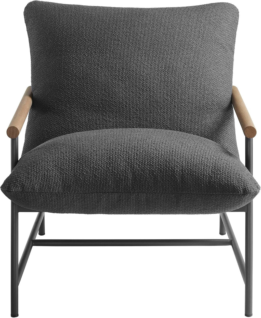 Modway Raya Outdoor Patio Boucle Sling Chair in Charcoal - Comfy Sling Accent Chair - Metal Frame Lounge Chair with Removable Boucle Cushion and Faux Wood Arms for Porch, Deck, Backyard