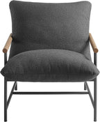 Modway Raya Outdoor Patio Boucle Sling Chair in Charcoal - Comfy Sling Accent Chair - Metal Frame Lounge Chair with Removable Boucle Cushion and Faux Wood Arms for Porch, Deck, Backyard