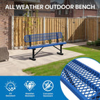 6 Feet Steel Park Bench for Outside, Outdoor Bench with Backrest & Portable Frame, Commercial Benches for Shopping Malls, Stores, Parks, Patios, Decks, Dark Blue