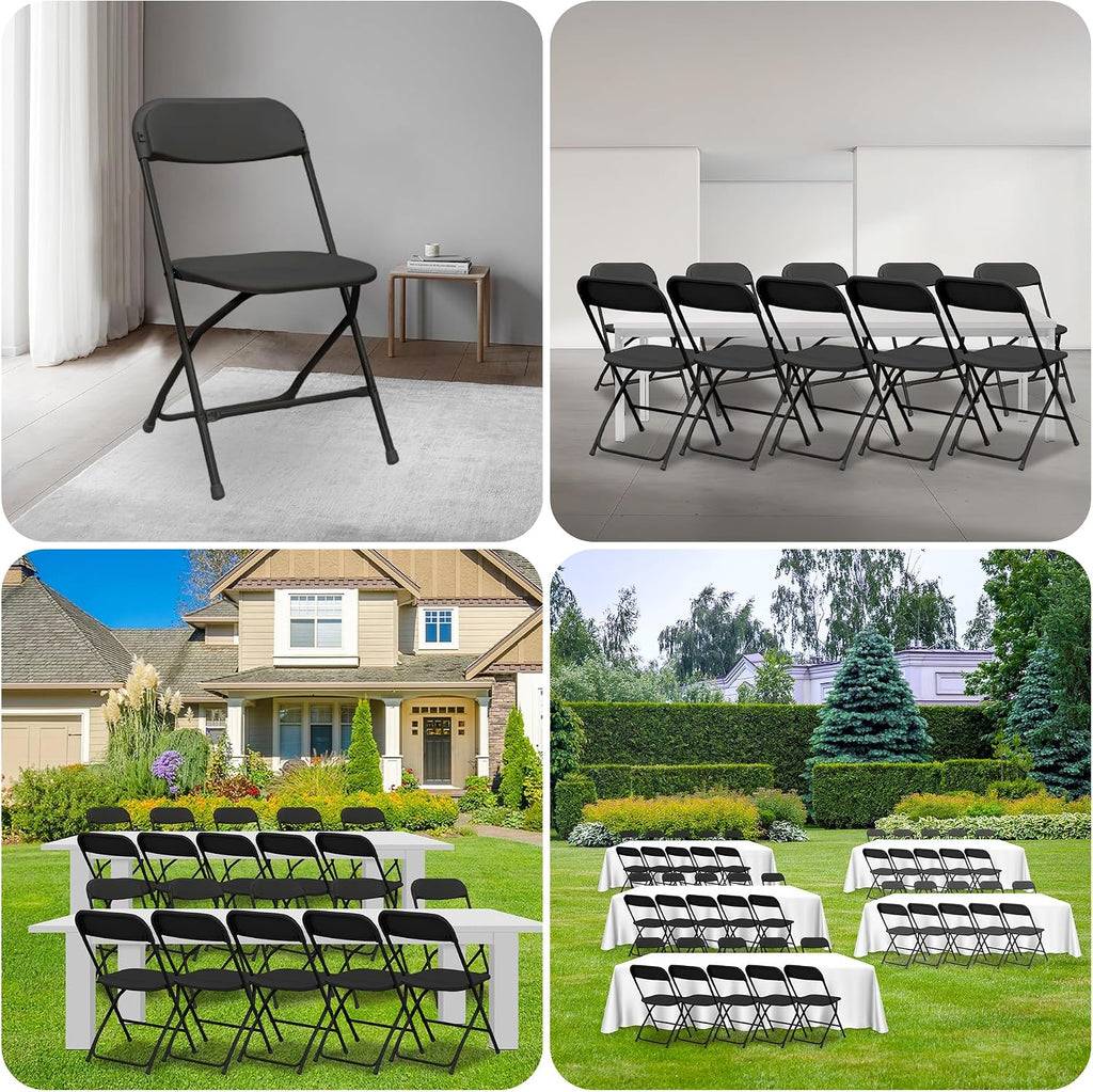 1 Pack Black Plastic Folding Chair,Portable,Set of 1,Heavy-Duty Commercial Seats with Steel Frame, 350 lb Capacity, for Indoor & Outdoor Events, Banquet, Party, Dinning, Work