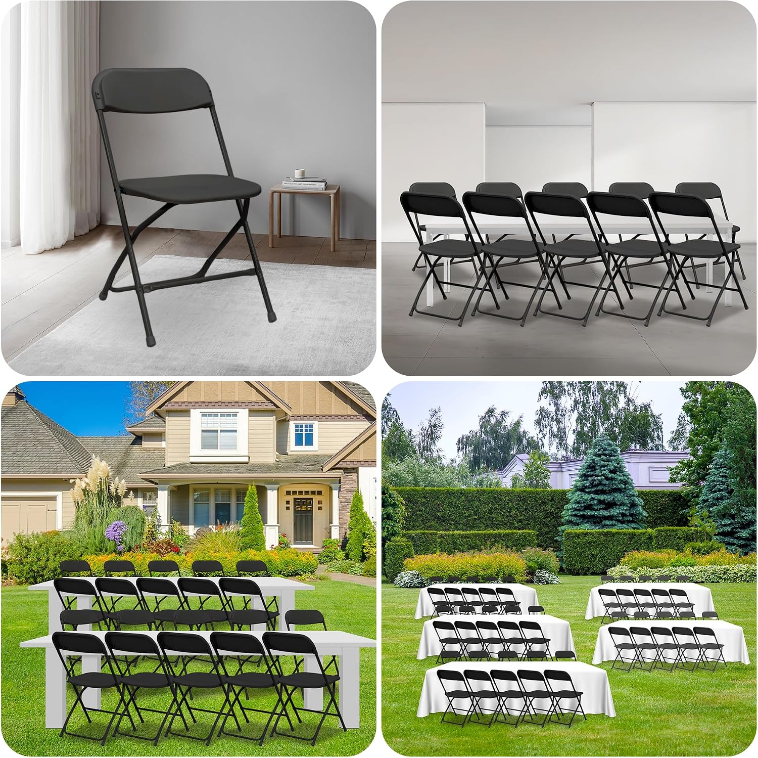 1 Pack Black Plastic Folding Chair,Portable,Set of 1,Heavy-Duty Commercial Seats with Steel Frame, 350 lb Capacity, for Indoor & Outdoor Events, Banquet, Party, Dinning, Work