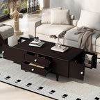 Modern Coffee Table with 4 Drawers, Hidden Side Table Compartments, Interior Shelves, Solid Wood Legs & Durable MDF Structure, End Table for Living Room, Kitchen, Dining Room & Bedroom, Easy Assembly