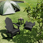 LUE BONA Folding Adirondack Chair Set of 4, Black HDPS Fire Pit Patio Chairs Weather Resistant, Modern Plastic Outdoor Chairs with Cup Holder