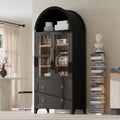 Arched Kitchen Pantry Cabinet, Modern Farmhouse Kitchen Tall Storage Cabinet with Drawers, Adjustable Shelves and Glass Door, Versatile Wooden Cupboard for Dining Room, 71"H x 30"W x 15.75"D, Black