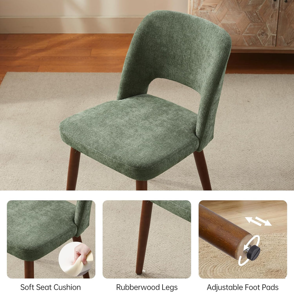 Usaint Wooden Dining Chairs Set of 4, 19.3" Modern Fabric Upholstered Dining Room Chair with Ergonomic Curved Backrest for Kitchen Dining Room and Restaurant, Green