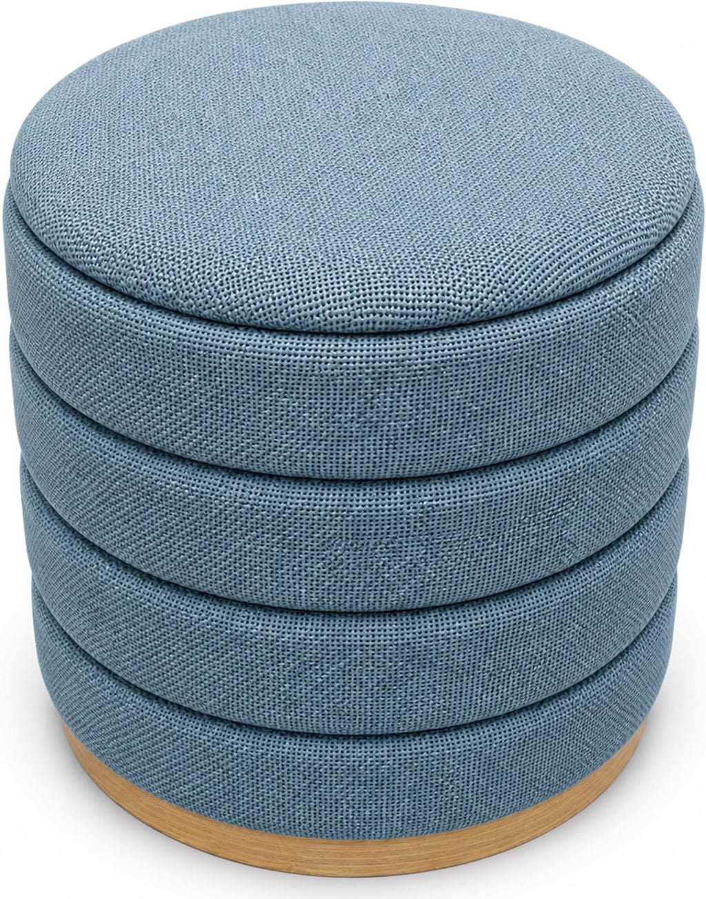Ottoman Collection Stylish Linen Cylinder Storage Light Blue Round Footrest Vanity Stool Furniture Living Room Small Bench 16" L X16 W X 17" H