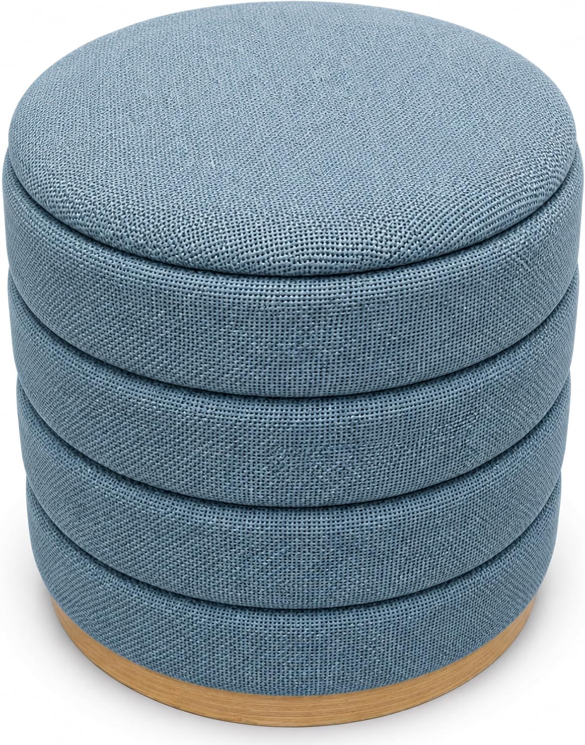 Ottoman Collection Stylish Linen Cylinder Storage Light Blue Round Footrest Vanity Stool Furniture Living Room Small Bench 16" L X16 W X 17" H