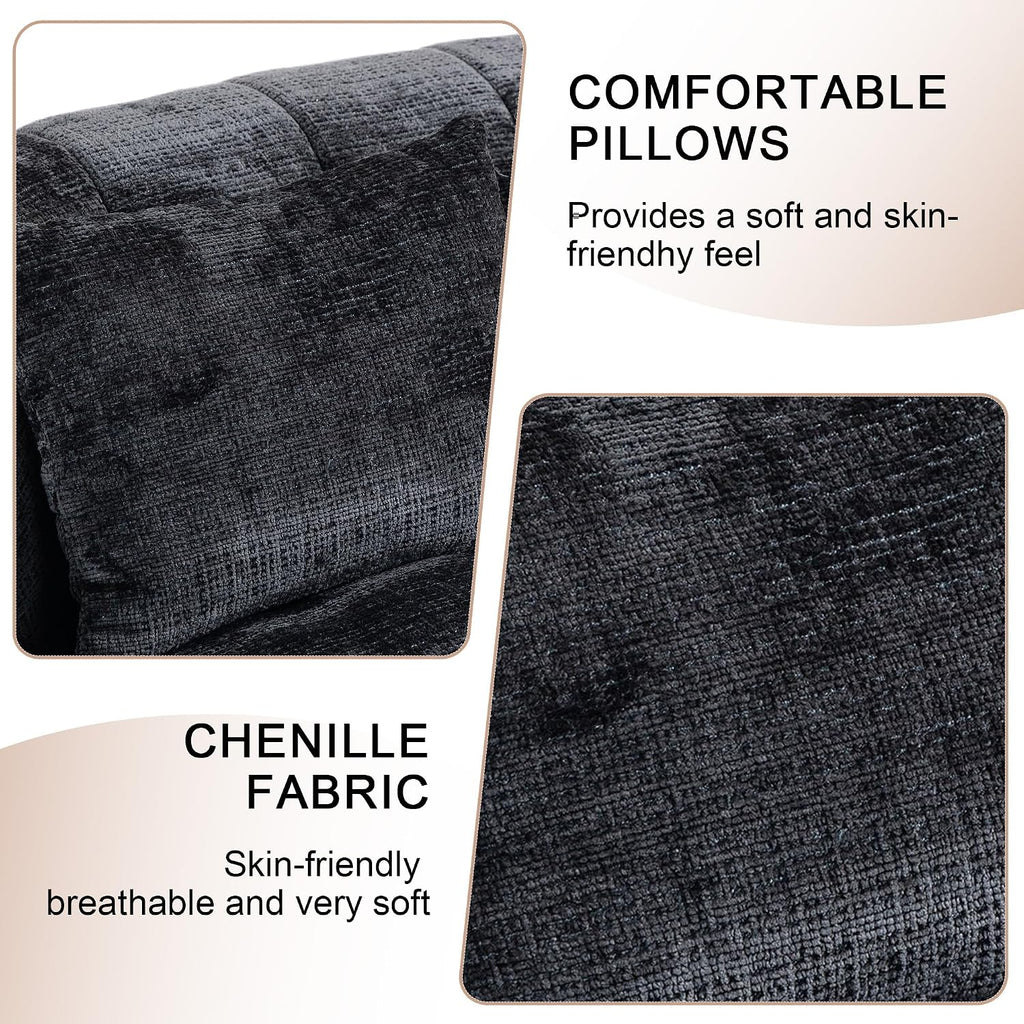 QQU Giant Bean Bag Chairs for Adult and Kids with 2 Pillows, 2-Seat Bean Bag Sofa with Armrest and Back, Chenille Loveseat Filling high -Density Foam, Large Lazy Sofa for Living Room, Bedroom,Black