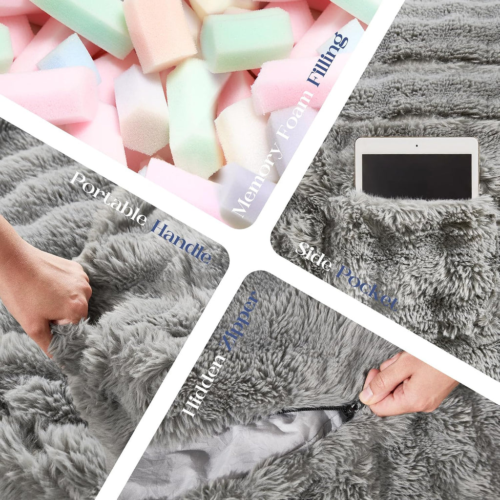 Hobestluk Adults Bean Bag Chair 5FT Big BeanBag Chair Giant Large Oversized | Memory Foam,Washable Cover,Unique Fluffy Bubble,Comfy Big BeanBag with Filling Lounging Gaming Bedroom Living Room | Grey 5FT
