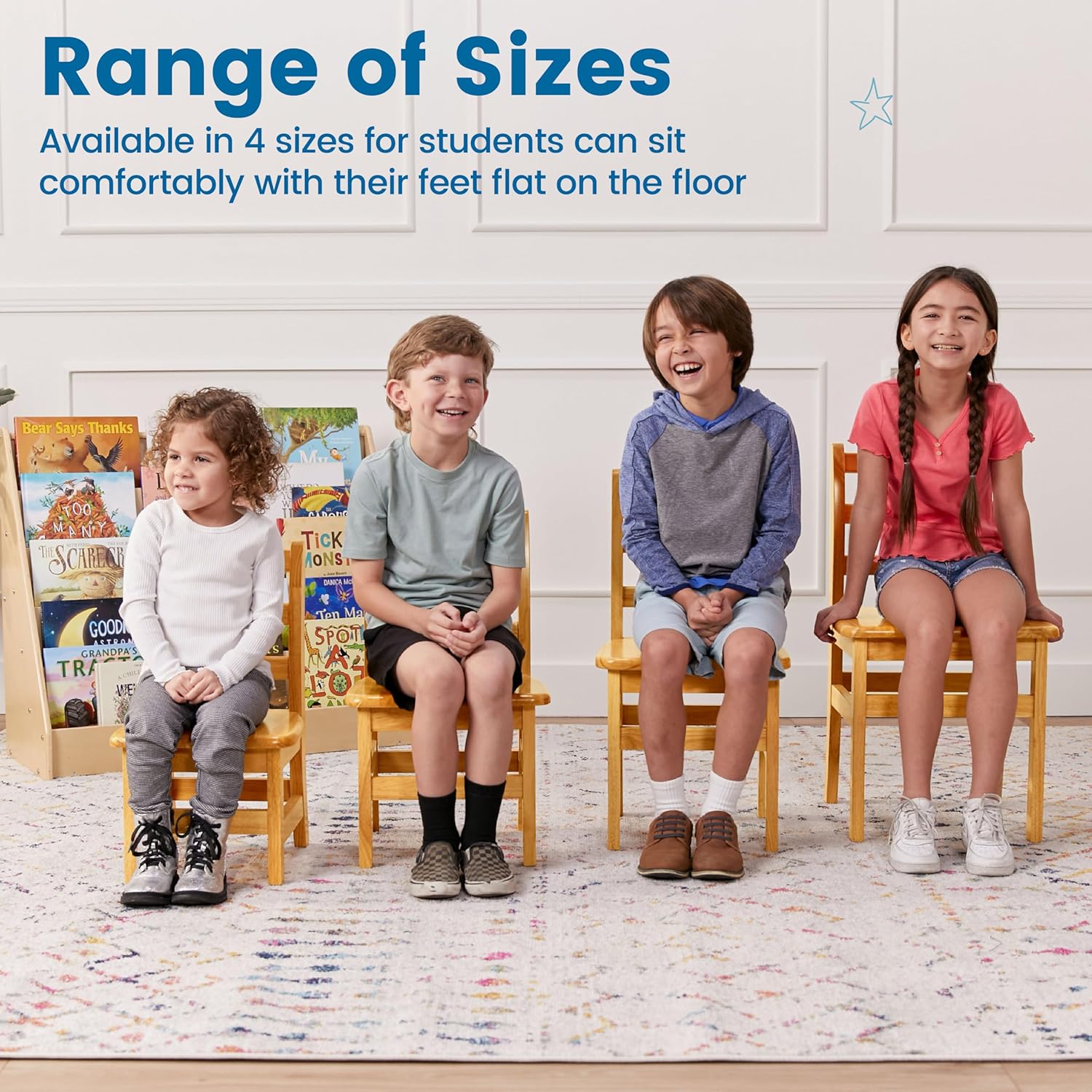 ECR4Kids Three Rung Ladderback Chair, 14in Seat Height, Classroom Seating, Honey, 2-Pack