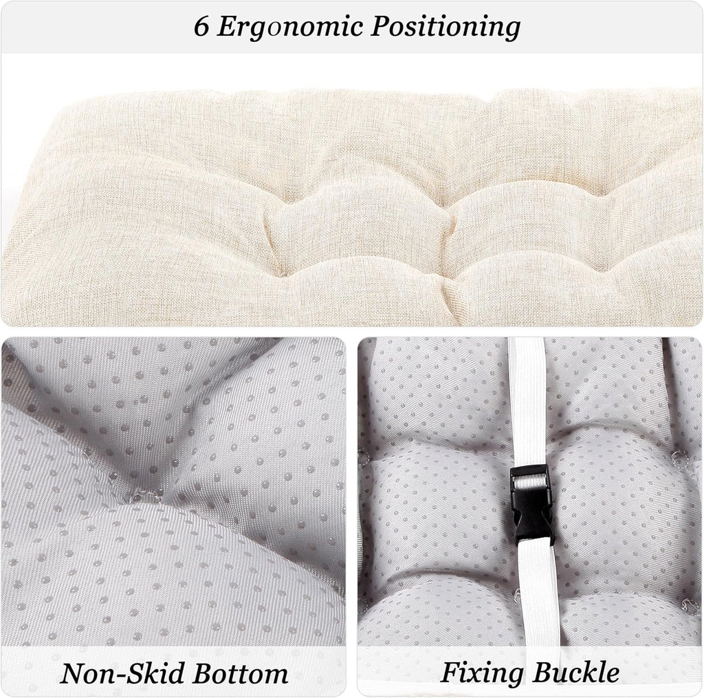Rectangular Stool Cushion Set of 2, Soft Saddle Stool Cushions with Ties, Nonslip and Washable, Beige, 18 x 10.5 x 4 Inch