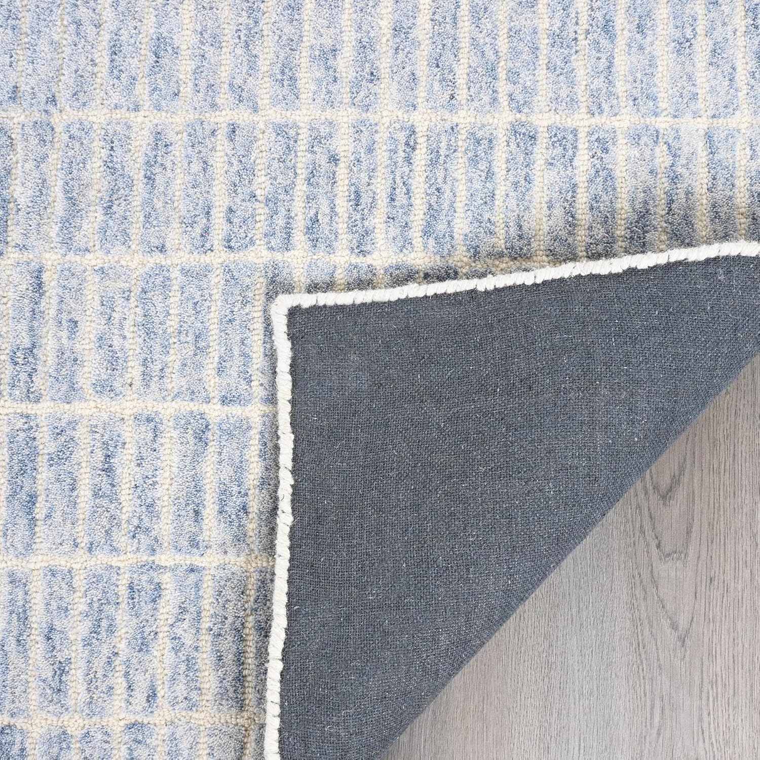 Hand-Tufted 100% Wool Area Rug – Unique Modern Geometric Grid Pattern, Soft Plush Textured Carpet for Living Room, Bedroom, Dining Room & Entryway (Blue,Ivory, 8' x 10')