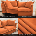 Aoowow Oversized Modular Sectional Sofa Chair Set of 2, 49” Chenille Fabric Single Armchair Comfy Deep Seat Couch Sofa with Big Toss Pillows for Living Room Apartment Office(Orange-Chenille)