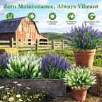 16 Bundles Faux Outdoor Plants, UV Resistant Fake Lavender & Monkey Grass, Realistic Artificial Flowers & Greenery for Outdoor Planters, Porch, Patio, Farmhouse Decor (Purple)