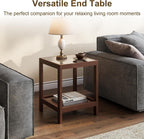 wanan Solid Wood End Tables Set of 2, Boho Rattan Nightstand with Glass Top & 2-Tier Storage Shelves, Mid-Century Modern Accent Table for Small Spaces, 18"x18"x22"