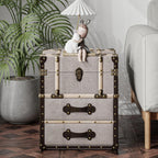 Aoikax Vintage Storage Chest with Buckle Hinged Top, Linen Accent End Side Table for Living Room, Office, Bedroom, Rectangle, Beige