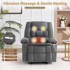 Rocker Recliner Chair with Massage and Heat, Nursery Rocking Chairs for Living Room, Ergonomic Comfy Relining Chair with Cup Holders, USB Charge Port, Side Pockets, Comfortable Arms, Grey