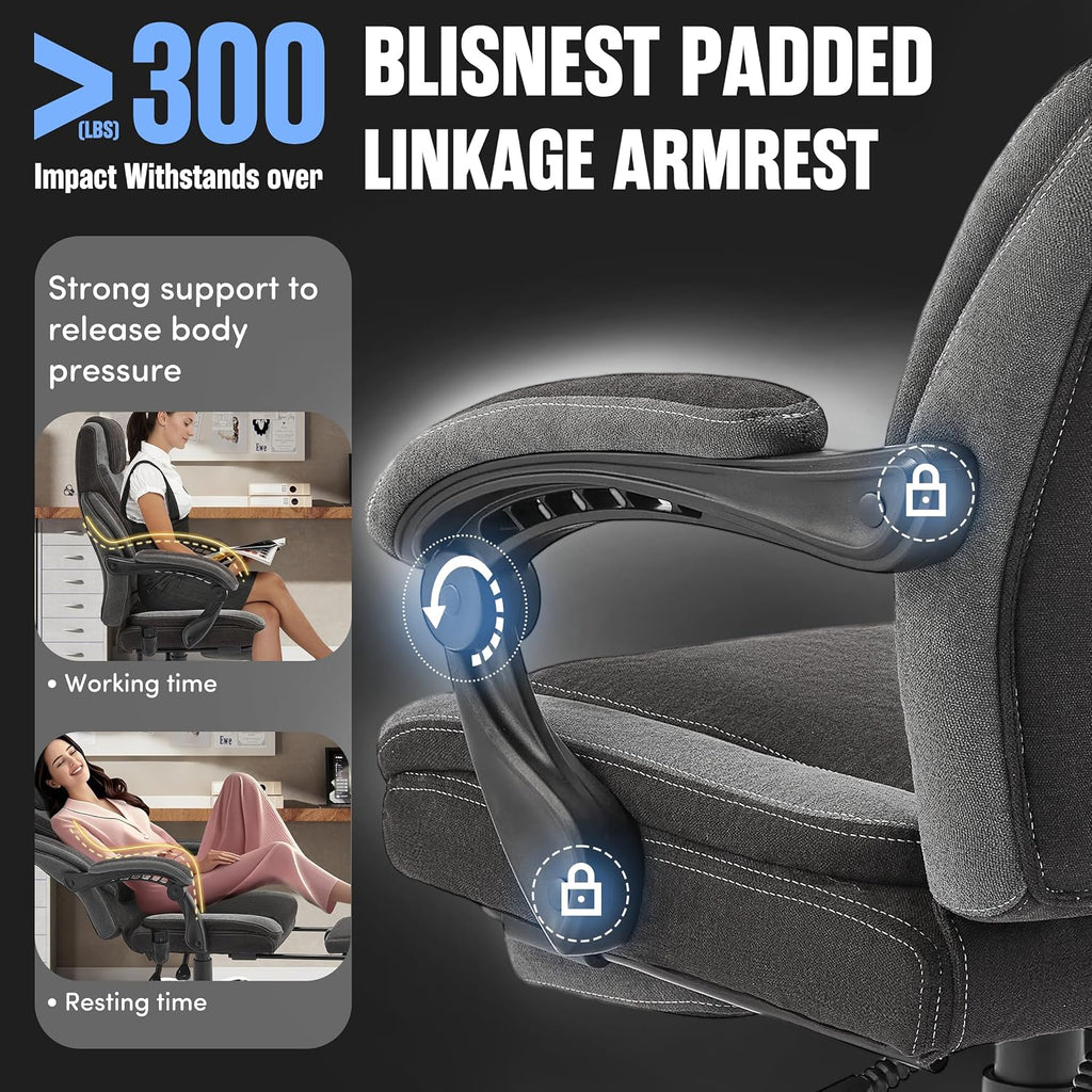 Office Chair with Footrest,6-Point Vibration Massage & Heat Executive Office Chairs,Big and Tall Fabric Office Chair 500LBS,Ergonomic Desk Chair for Heavy People,Recliner with Padded Armrest,Blackgrey