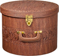 Creative Scents Large Hat Box for Men & Women Storage- Round Hat Box Container Easy Travel with Gold locking Lid and Sturdy Handle Great for Carrying & Protecting Round Hats and Caps. (Brown)