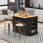 SILKYDRY Kitchen Island with Storage and Drop Leaf, Storage Cabinet with Rubber Wood Top, 2 Drawers, Adjustable Shelves, Spice Racks, Coffee Bar Table for Dining Room, Living Room (Black)