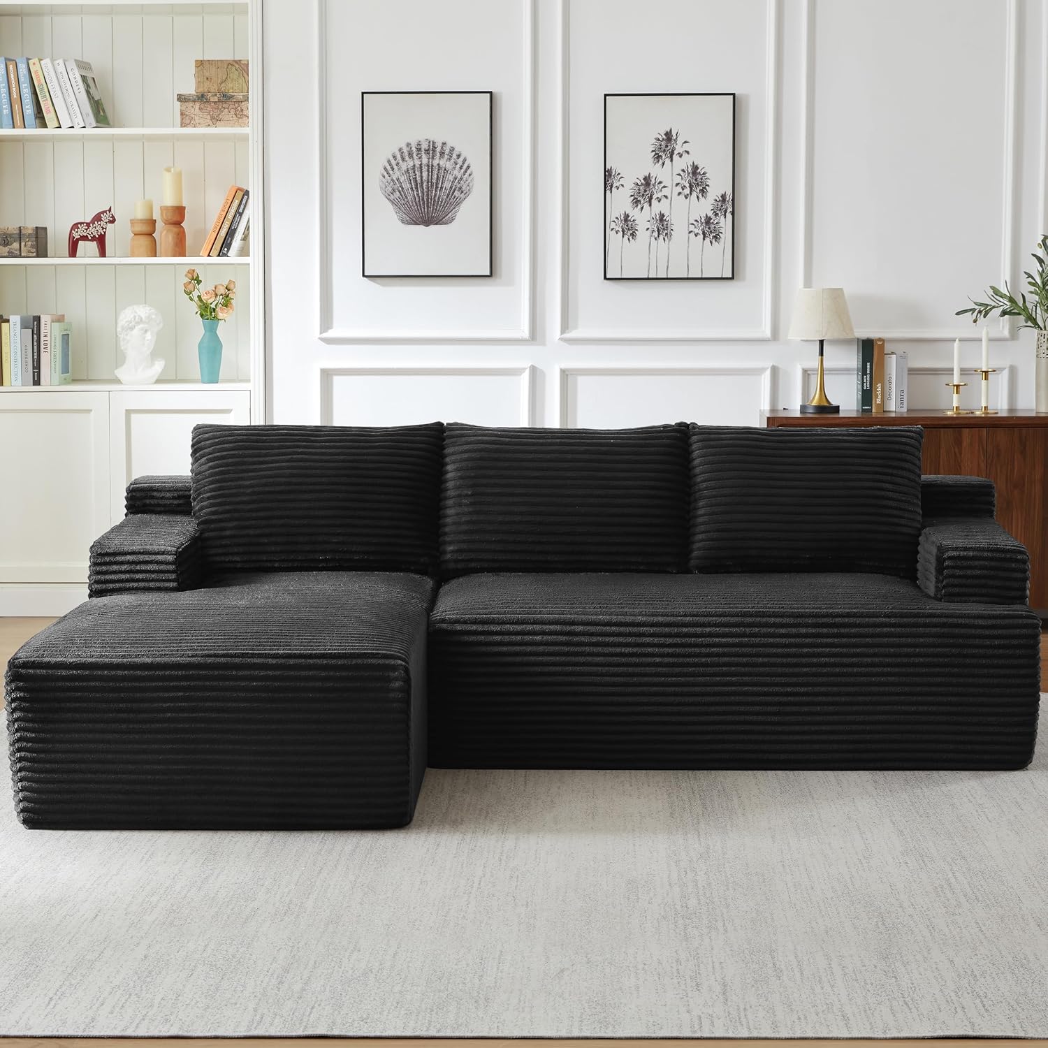 96" L Shaped Cloud Sectional Couch with Chaise, Deep Seat Modular Sectional Sofa Corduroy Memory Foam Sofa Boneless Couches for Living Room Bedroom, No Assembly Required | Breathable material