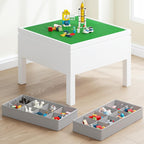UTEX 3 in 1 Kids Activity Table with Storage, Kids Construction Play Table Compatible with Lego and Duplo Bricks, Chess Table for Building Block, Drawing, Crafts